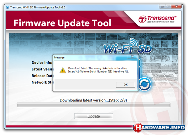 Foutmelding updaten firmware Transcend Wi-Fi SD Card