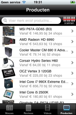 Producten zoeken in Hardware.Info iOS app