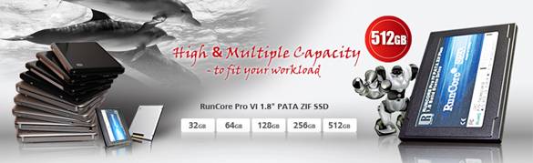 1,8-inch RunCore SSD met maximaal 512 GB capaciteit