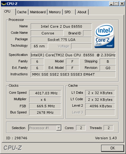Intel E6550 met 669MHz FSB Intel E6550 met 669MHz FSB