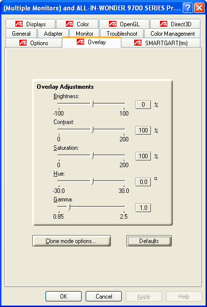 ATI geavanceerde beeldscherminstellingen - Overlay