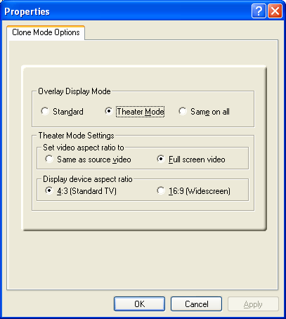 ATI geavanceerde beeldscherminstellingen - Clone mode options