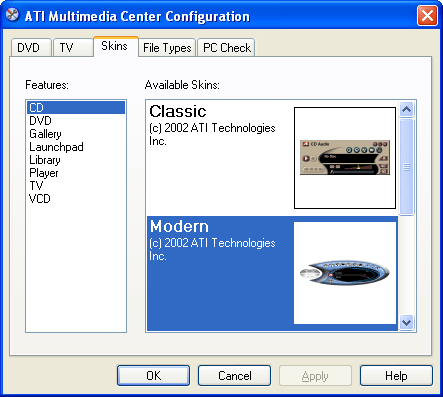 MultiMedia Configuration: skin toewijzen aan applicatie