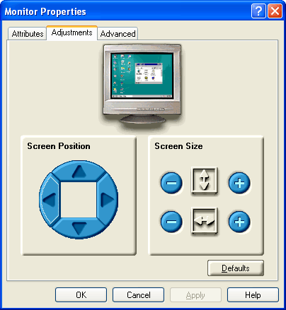 ATI geavanceerde beeldscherminstellingen - Monitor Properties / Adjustments