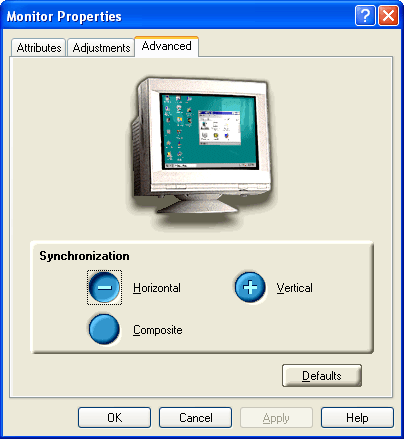 ATI geavanceerde beeldscherminstellingen - Monitor Properties / Advanced