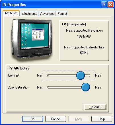 ATI geavanceerde beeldscherminstellingen - TV Properties / Attributes