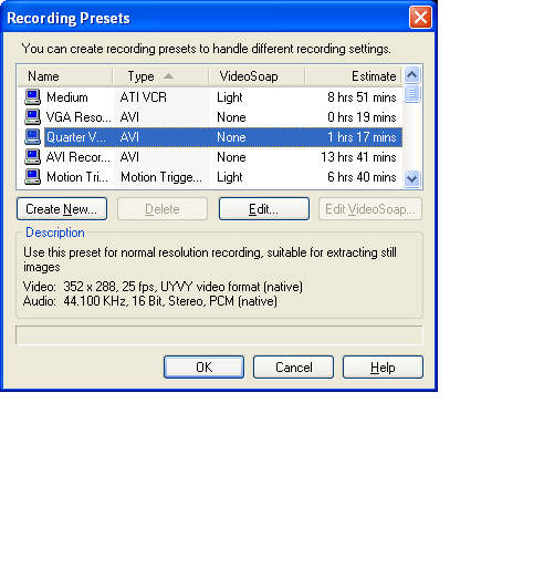 TV Setup - Personal Video Recorder - Recording Presets