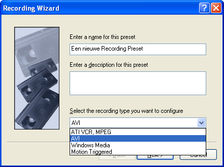 TV Setup - Personal Video Recorder - New Recording Preset