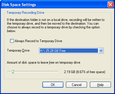 TV Setup - Personal Video Recorder - Disk Space Settings