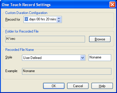 TV Setup - Personal Video Recorder - One Touch Record Settings
