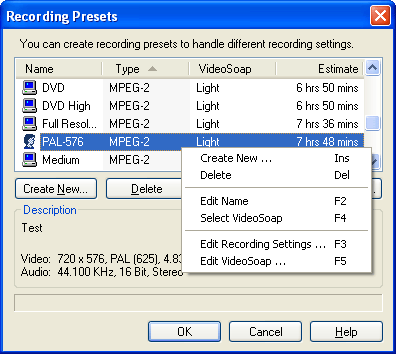 Recording Preset - Select VideoSoap (simpel)