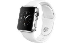 Apple Watch 38mm Stainless Steel Case, White Sport Band