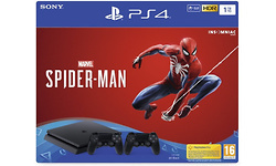 Sony PlayStation 4 Slim 1TB Black + 2 Dual Shock Controllers + Spider-Man