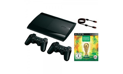 Sony PlayStation 3 Super Slim 12GB Black + 2 Wireless Controllers + Fifa Fussball Brasilien 2014