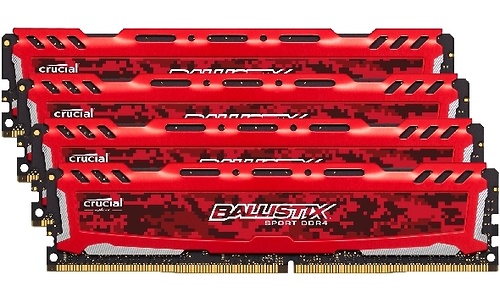 Crucial Ballistix Sport LT Red 64GB DDR4-2400 CL16 quad kit